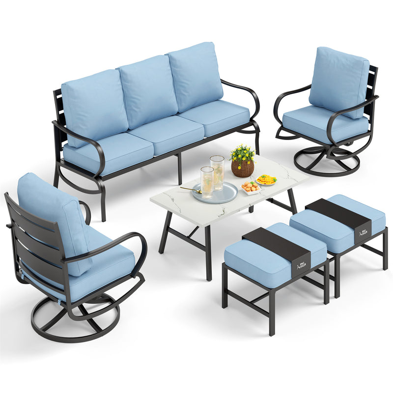 Phi Villa 7-Seater Patio Steel Conversation Sofa Set With Coffee Table & Ottomans