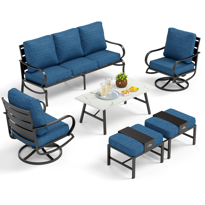 Phi Villa 7-Seater Patio Steel Conversation Sofa Set With Coffee Table & Ottomans