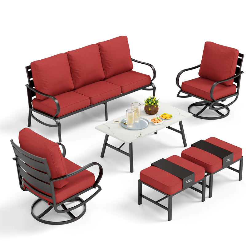 Phi Villa 7-Seater Patio Steel Conversation Sofa Set With Coffee Table & Ottomans