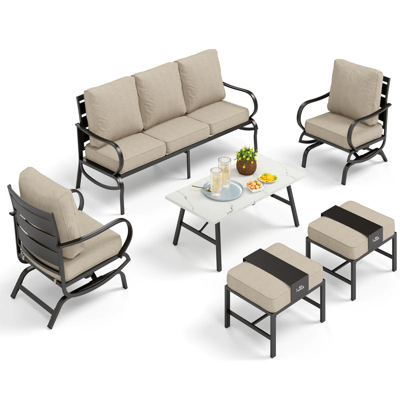 Phi Villa 7-Seater Patio Steel Conversation Sofa Set With Coffee Table & Ottomans