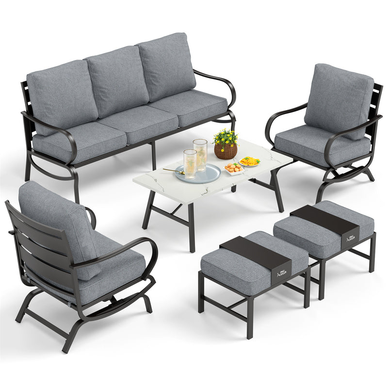Phi Villa 7-Seater Patio Steel Conversation Sofa Set With Coffee Table & Ottomans