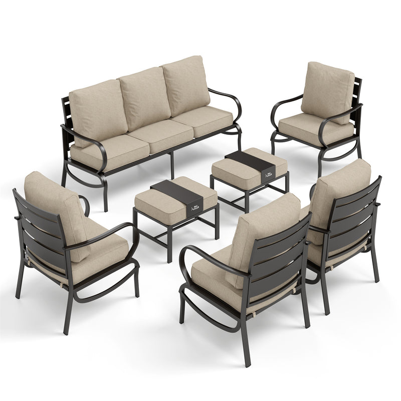 Phi Villa 9-Seater Patio Steel Sofa With Cushions And Multi-functional Ottomans