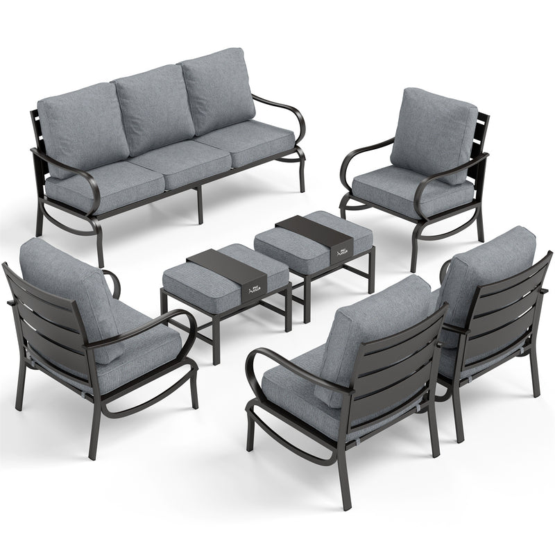 Phi Villa 9-Seater Patio Steel Sofa With Cushions And Multi-functional Ottomans