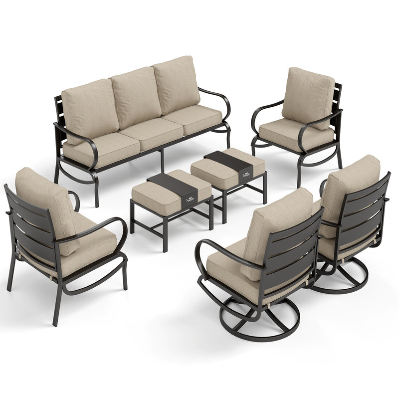 Phi Villa 9-Seater Patio Steel Sofa With Cushions And Multi-functional Ottomans
