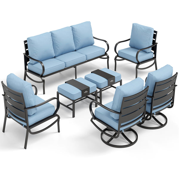 9-Seater Patio Metal Wave Sofa Set with Ottomans