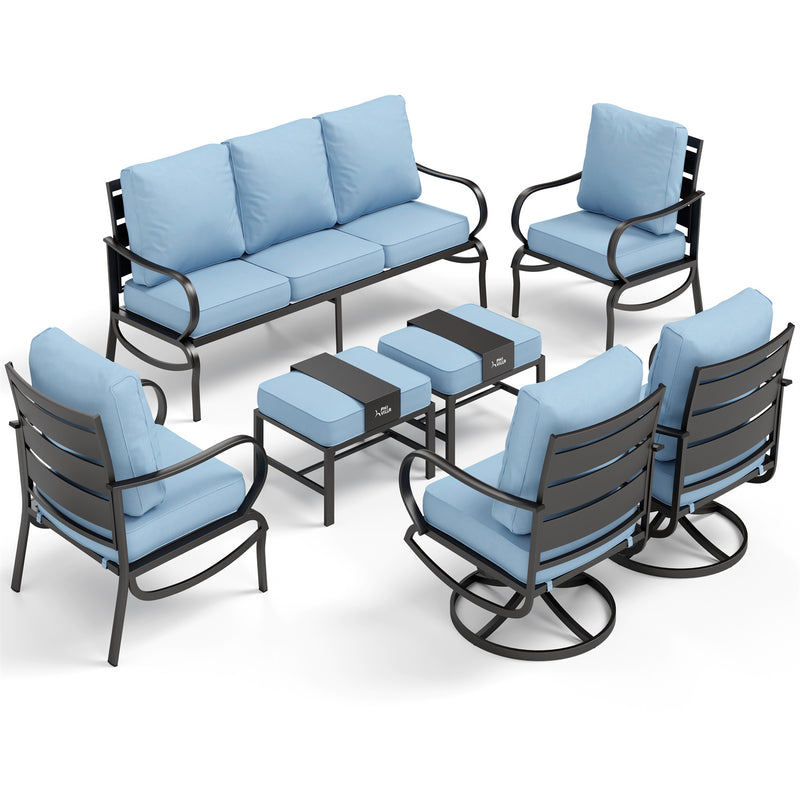 Phi Villa 9-Seater Patio Steel Sofa With Cushions And Multi-functional Ottomans