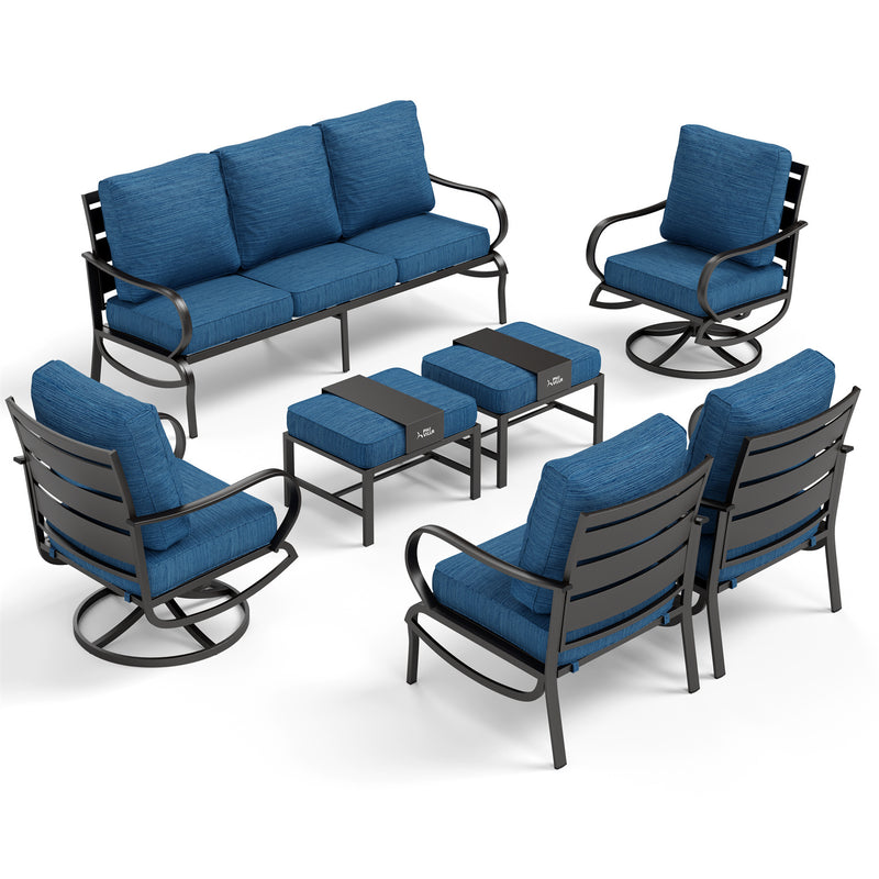 Phi Villa 9-Seater Patio Steel Sofa With Cushions And Multi-functional Ottomans