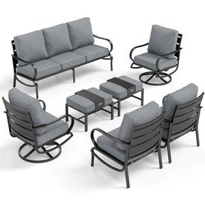 9-Seater Patio Metal Wave Sofa Set with Ottomans