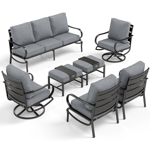 9-Seater Patio Metal Wave Sofa Set with Ottomans