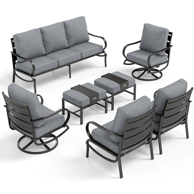 Phi Villa 9-Seater Patio Steel Sofa With Cushions And Multi-functional Ottomans