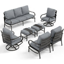 9-Seater Patio Metal Swivel Wave Sofa Set with Ottomans