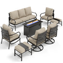9-Seater Patio Metal Wave Sofa Sets With Fire Pit Table