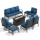 9-Seater Patio Metal Wave Sofa Sets With Fire Pit Table