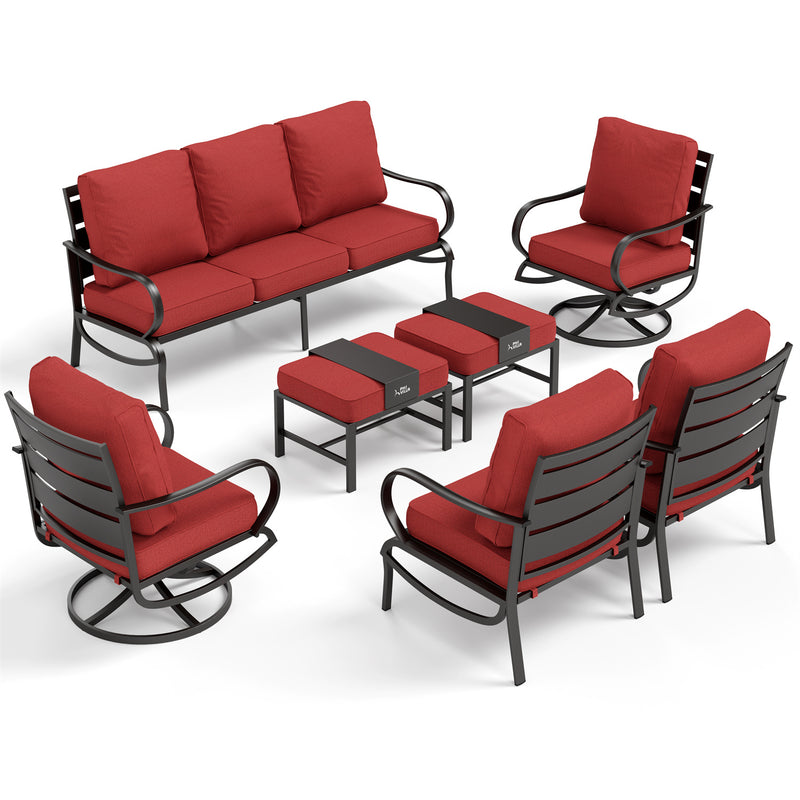 Phi Villa 9-Seater Patio Steel Sofa With Cushions And Multi-functional Ottomans