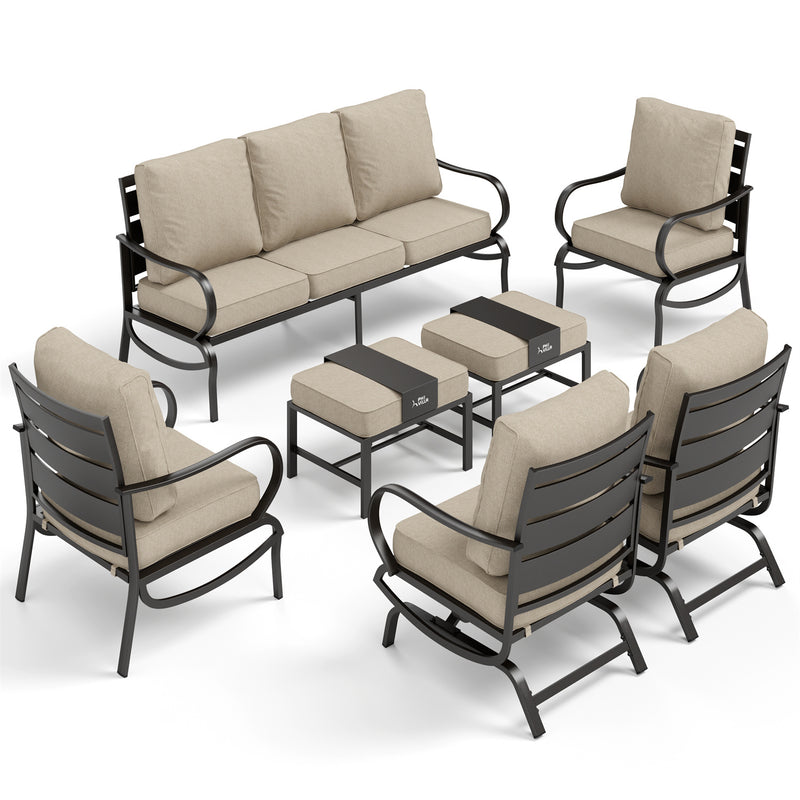 Phi Villa 9-Seater Patio Steel Sofa With Cushions And Multi-functional Ottomans