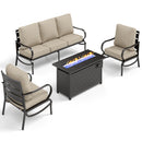 5-Seater Patio Metal Wave Sofa Set with Fire Pit Table