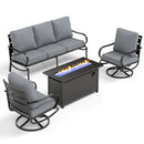 5-Seater Patio Metal Wave Sofa Set with Fire Pit Table