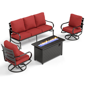 5-Seater Patio Metal Wave Sofa Set with Fire Pit Table