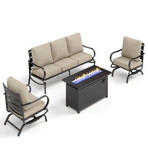 5-Seater Patio Metal Wave Sofa Set with Fire Pit Table