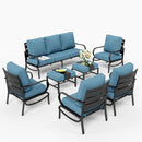 9-Seater Patio Metal Wave Sofa Set with Ottomans