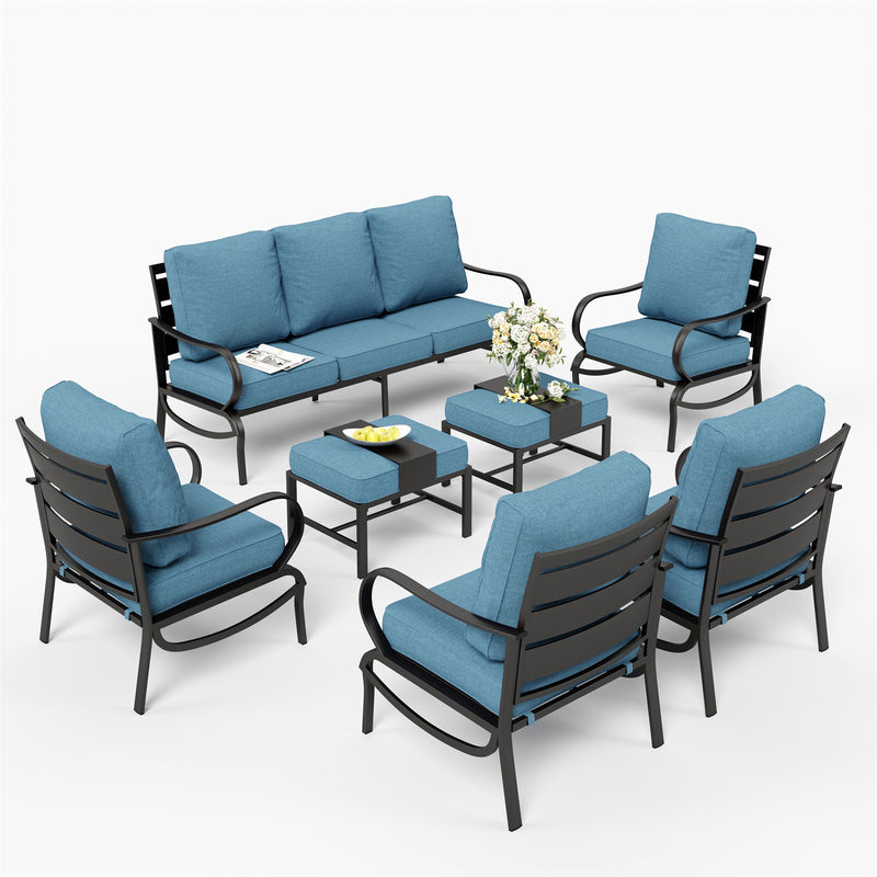 Phi Villa 9-Seater Patio Steel Sofa With Cushions And Multi-functional Ottomans