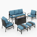 7-Seater Patio Metal Wave Sofa Sets with Fire Pit Table