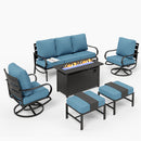 7-Seater Patio Metal Wave Sofa Sets with Fire Pit Table