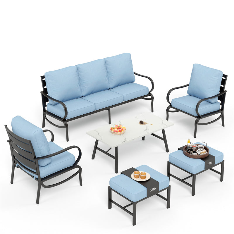 Phi Villa 7-Seater Patio Steel Conversation Sofa Set With Coffee Table & Ottomans