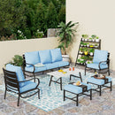 7-Seater Patio Metal Wave Sofa Set with Coffee Table & Ottomans