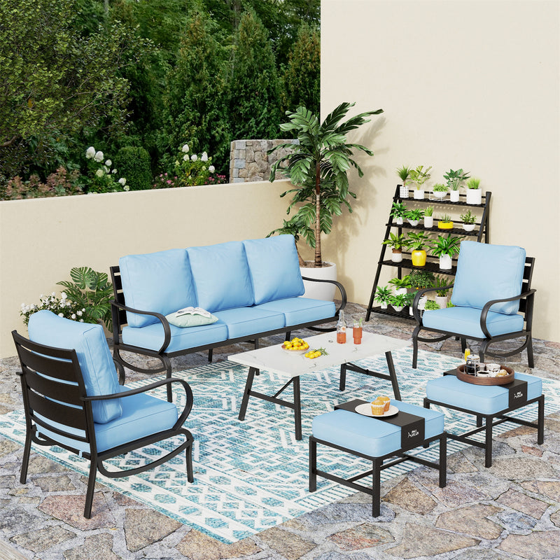 Phi Villa 7-Seater Patio Steel Conversation Sofa Set With Coffee Table & Ottomans