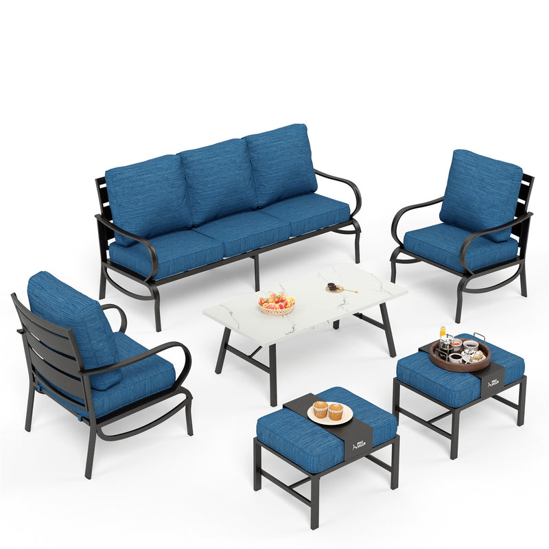 Phi Villa 7-Seater Patio Steel Conversation Sofa Set With Coffee Table & Ottomans