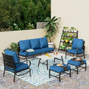 7-Seater Patio Metal Wave Sofa Set with Coffee Table & Ottomans