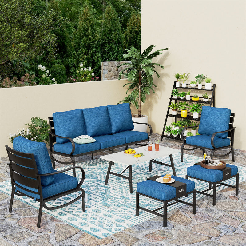 Phi Villa 7-Seater Patio Steel Conversation Sofa Set With Coffee Table & Ottomans
