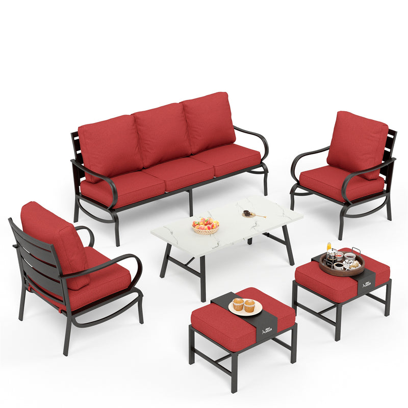 Phi Villa 7-Seater Patio Steel Conversation Sofa Set With Coffee Table & Ottomans