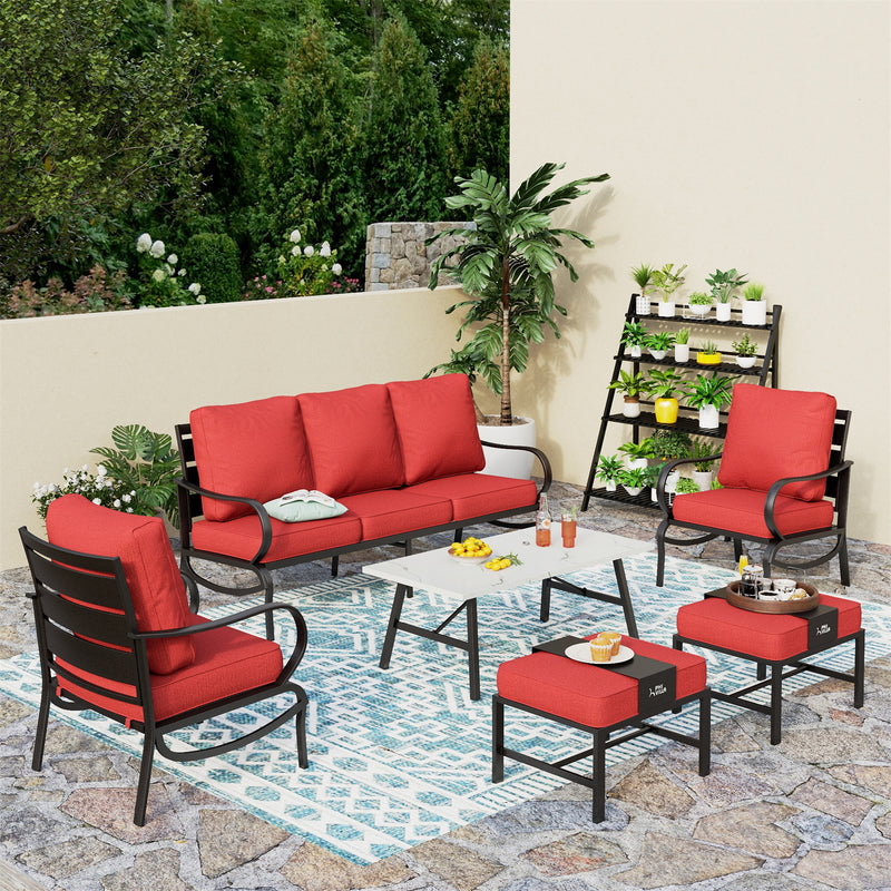 Phi Villa 7-Seater Patio Steel Conversation Sofa Set With Coffee Table & Ottomans