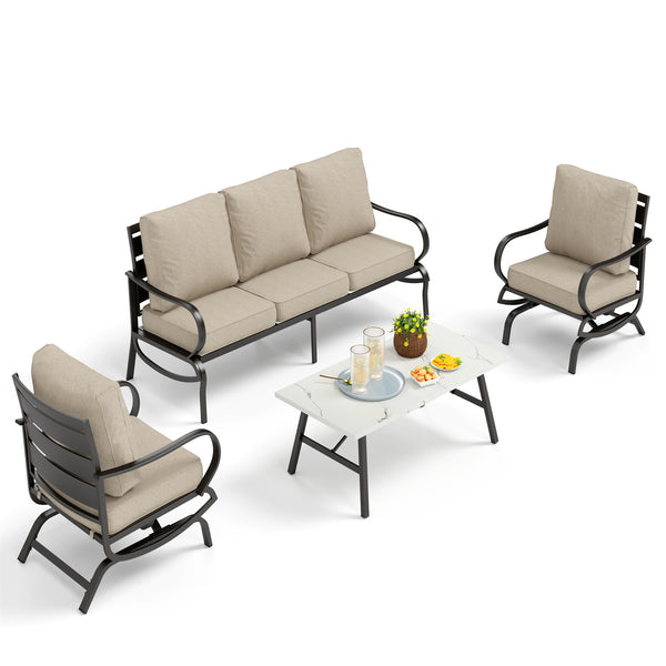 5-Seater Patio Metal Wave Sofa Sets With Coffee Table