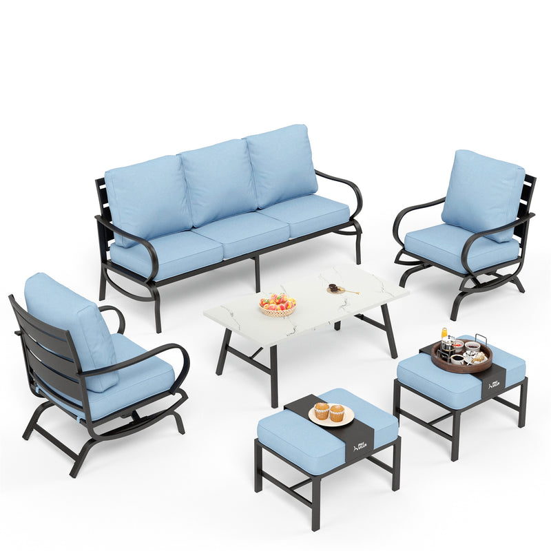 Phi Villa 7-Seater Patio Steel Conversation Sofa Set With Coffee Table & Ottomans