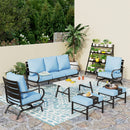7-Seater Patio Metal Wave Sofa Set with Coffee Table & Ottomans