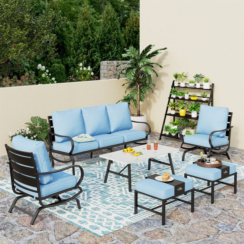 Phi Villa 7-Seater Patio Steel Conversation Sofa Set With Coffee Table & Ottomans