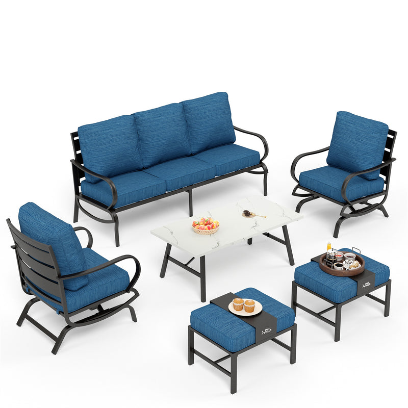 Phi Villa 7-Seater Patio Steel Conversation Sofa Set With Coffee Table & Ottomans
