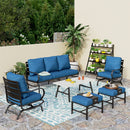 7-Seater Patio Metal Wave Sofa Set with Coffee Table & Ottomans