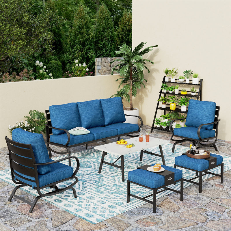 Phi Villa 7-Seater Patio Steel Conversation Sofa Set With Coffee Table & Ottomans