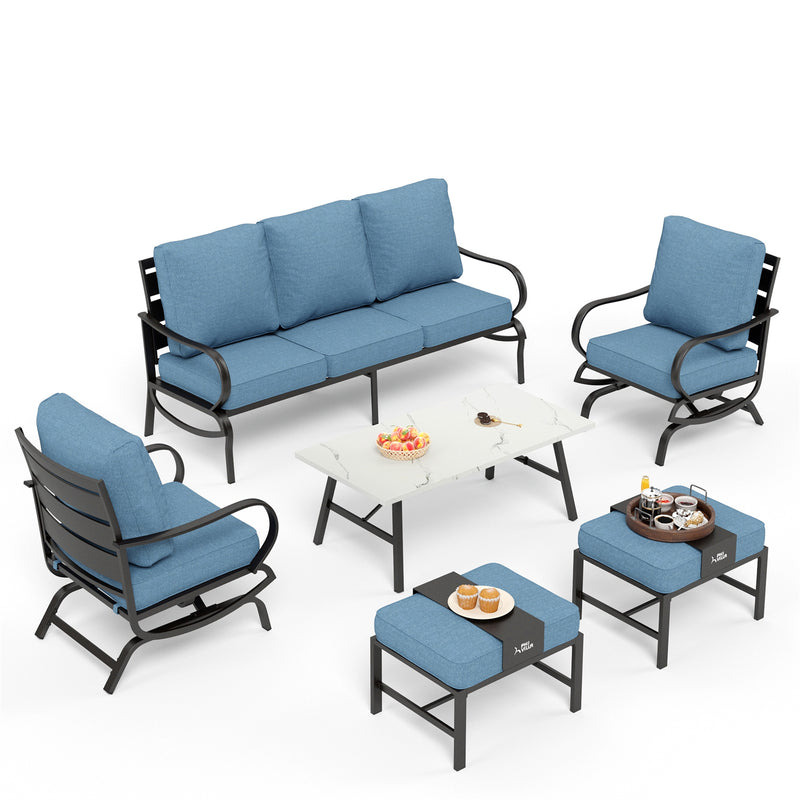 Phi Villa 7-Seater Patio Steel Conversation Sofa Set With Coffee Table & Ottomans