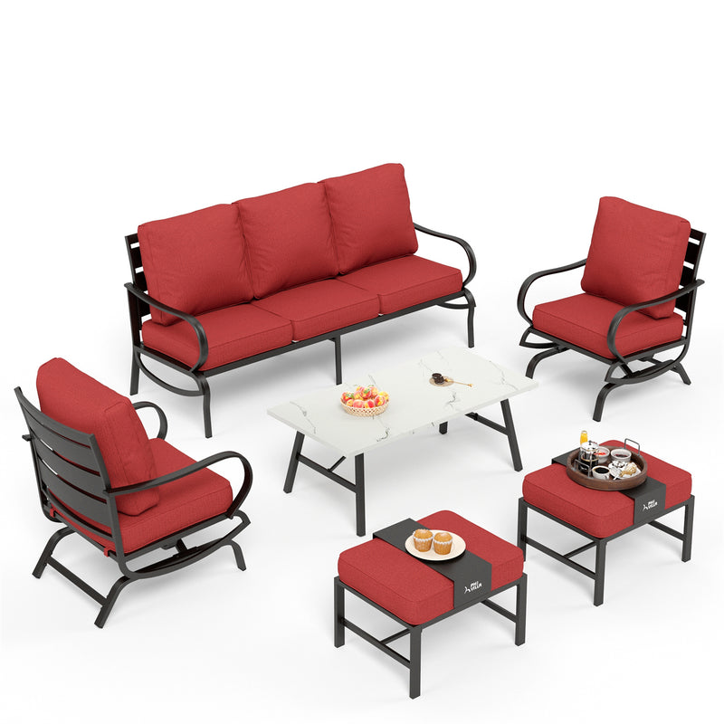 Phi Villa 7-Seater Patio Steel Conversation Sofa Set With Coffee Table & Ottomans