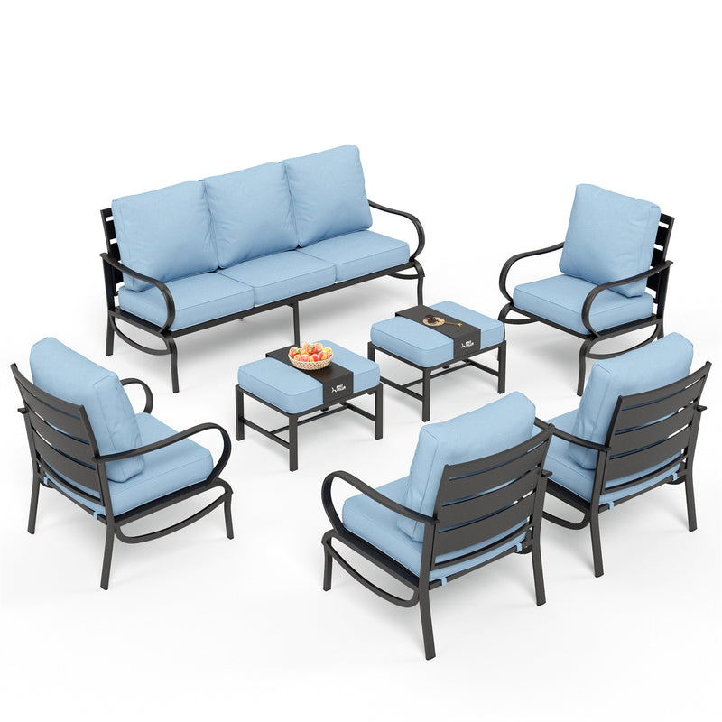 Phi Villa 9-Seater Patio Steel Sofa With Cushions And Multi-functional Ottomans