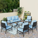 9-Seater Patio Metal Wave Sofa Set with Ottomans
