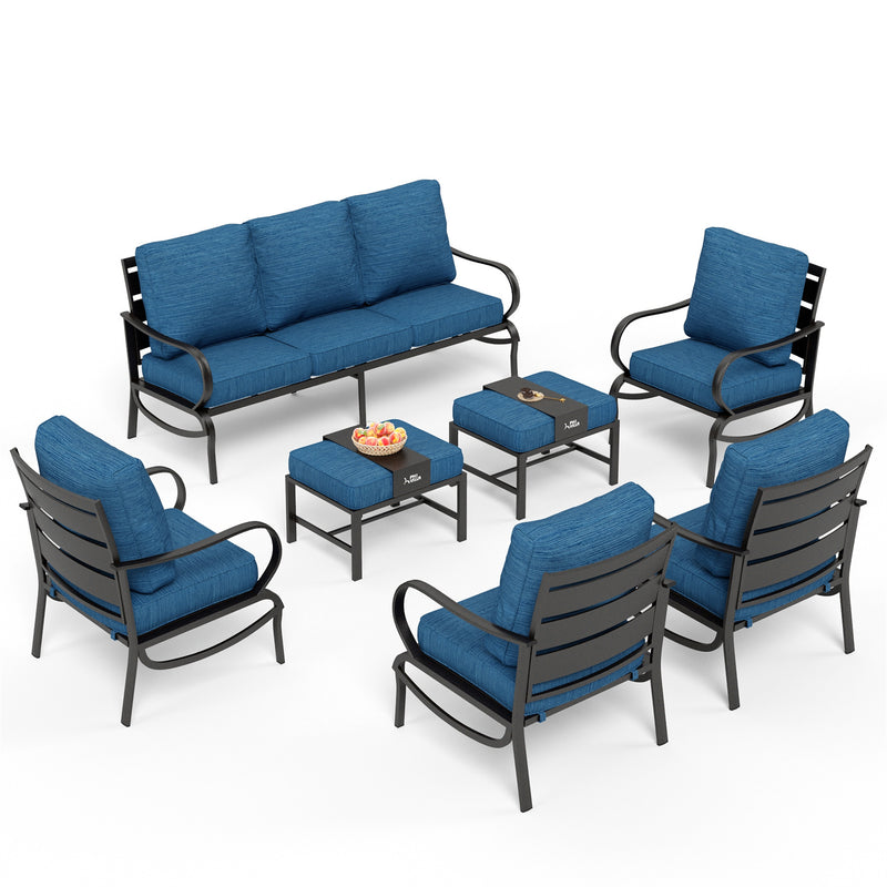 Phi Villa 9-Seater Patio Steel Sofa With Cushions And Multi-functional Ottomans