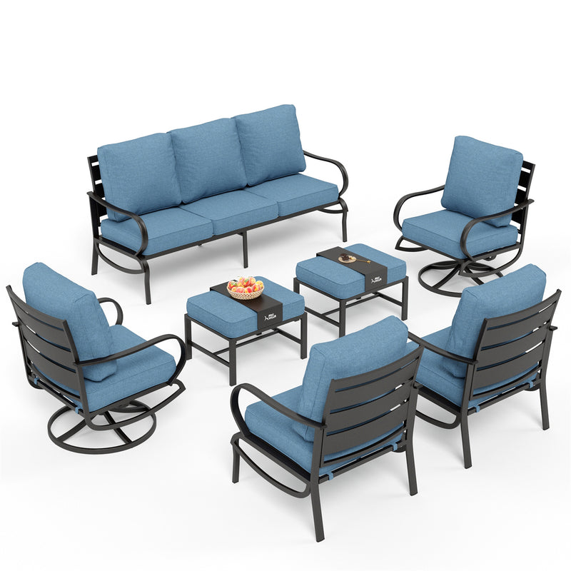 Phi Villa 9-Seater Patio Steel Sofa With Cushions And Multi-functional Ottomans