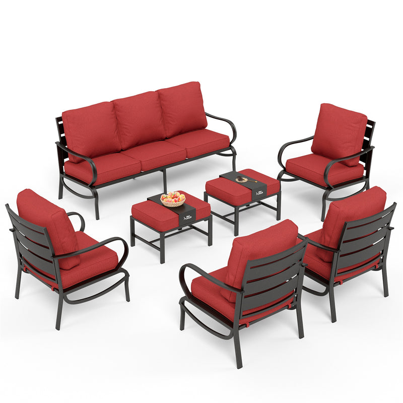 Phi Villa 9-Seater Patio Steel Sofa With Cushions And Multi-functional Ottomans