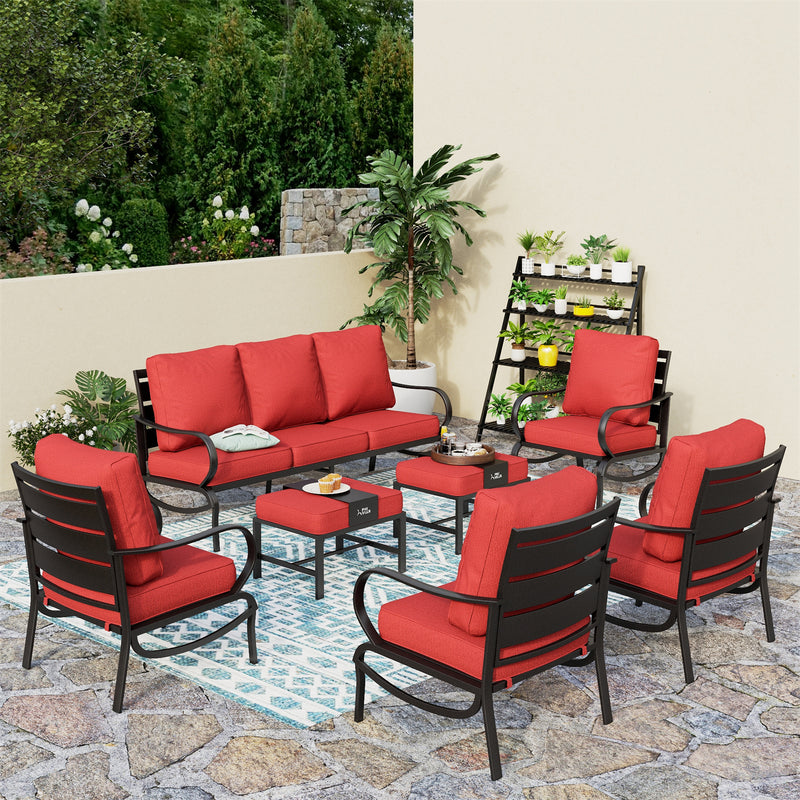 Phi Villa 9-Seater Patio Steel Sofa With Cushions And Multi-functional Ottomans
